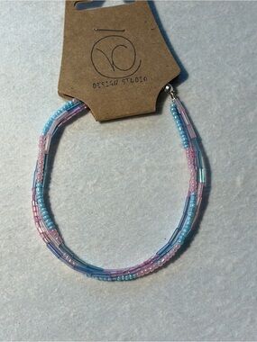 Pastel Pink & Blue Seed Bead Multi-Strand Bracelet